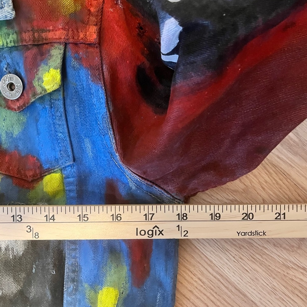 Bohemian Hand-Painted Denim Jacket Women’s Small with Bold Multicolor Paint - Picture 6 of 9
